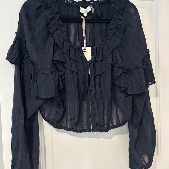 Love Shack Fancy Ruffle Popover Top Midnight Blue - Picture 1 of 6